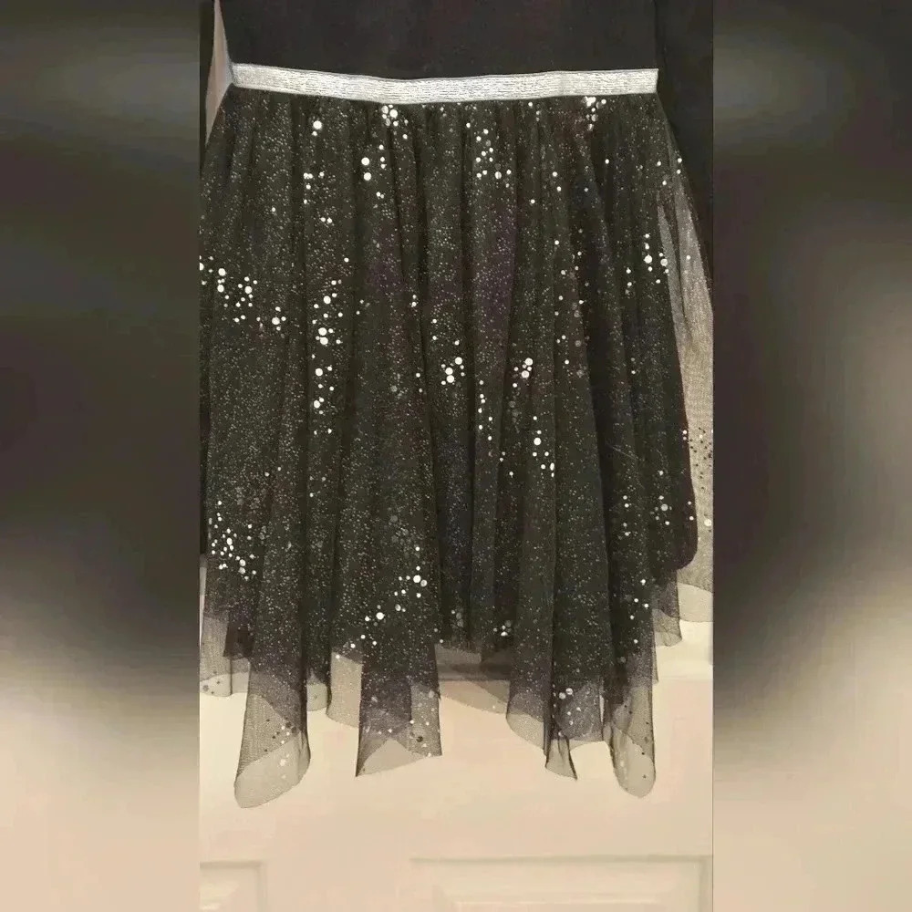 Girls black and silver glitter layered tule long sleeve dress size 6 / 6X - Picture 4 of 8